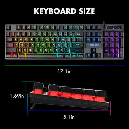 Wired Gaming Keyboard for Mac PC PS5 PS4 Xbox One Gamers RGB Backlit | LED Mechanical Feel Keyboard with Multimedia Keys Number Pad, 104 Keys USB Desktop Computer Windows Keyboards (Black)