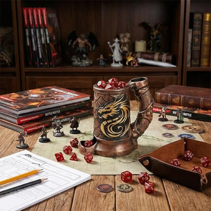 Dice Tower Mug, Dice Rolling Tower, Comes with 7 PCS Dice Set, Suitable for DND Dungeons and Dragons, Tabletop Games, Available As Drink Holder, D&D Gifts, DND Accessories (Dark Gold Dragon) - color: Dark Gold Dragon