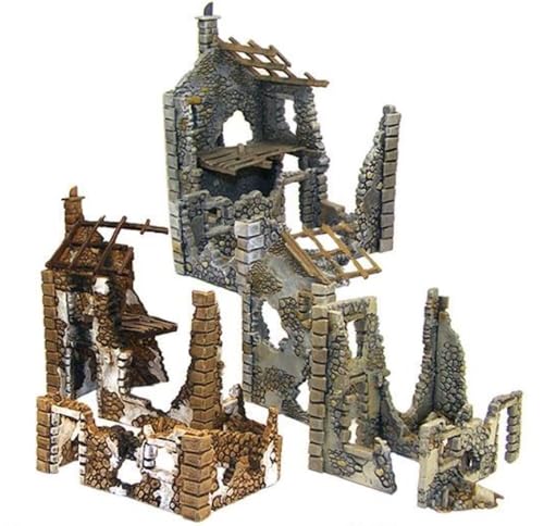 Warlord Bolt Action Ruined Hamlet 3 Buildings 1:56 WWII Military Wargaming Diorama Plastic Model Kit, Small, Unpainted
