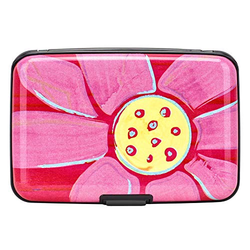 RFID Blocking Credit Card Protector Case Holder Wallet for Men Women | RFID Blocking Credit Card Protector Aluminum ID Case Hard Shell Business Card Holders Metal Wallet for Men or Women - color: Big pink flower