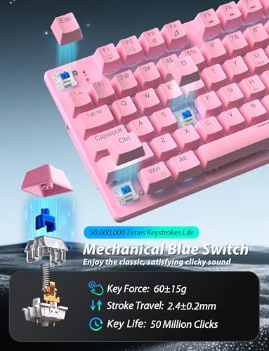 Wireless Mechanical Keyboard and Mouse Combo, 98-Key Gaming Keyboard with RGB Backlit, Tri-Mode BT5.0/2.4G/USB-C, 4000mAh Battery, 3200 DPI Gaming Mouse with Mouse Pad for PC, Laptop (Pink -Light) - color: Pink -light
