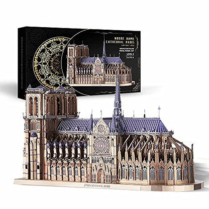 Piececool 3D Metal Puzzles for Adults and Teens, Notre Dame De Paris Church Metal Model Kit, Challenge French Cathedral Brain Teaser Architecture Building Blocks Puzzle, 382 Pcs - color: Colorful