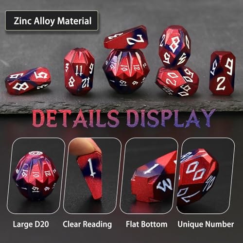 FONVGOGO Metal Dice Set D and D for Dungeons and Dragon, Metal Polyhedral DND Dice with Cardboard Box Unique Cool RPG Dice for Role Playing Tabletop Games Gifts (Black Red) - color: S Black Red