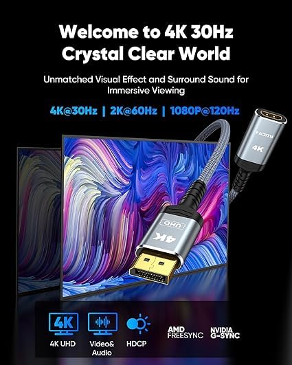 Highwings 4K DisplayPort to HDMI Adapter 10Pack, Uni-Directional DP to HDMI | Uni-Directional DP 1.2 Computer to HDMI 2.0 Screen, Display Port to HDMI Adapter Male to Female for Dell HP AMD, Passive - color: Grey, style: 4K 30Hz-10 Pack