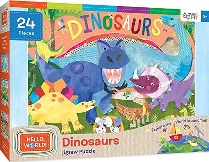 MasterPieces 24 Piece Jigsaw Puzzle for Kids - Dinosaurs Right Fit - 19"x14" - style: Hello World Dinosaurs