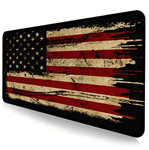 Retro American Flag XL Gaming Mouse Pad with Stitching Edge Laptop Desk Mat | Large Extended Mouse Pad; Full Desk Coverage; Waterproof Coating; Stable Anti-Slide Base For Gaming, Office, Study Daily Use - color: American Antique Flag