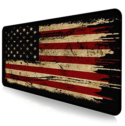Retro American Flag XL Gaming Mouse Pad with Stitching Edge Laptop Desk Mat | Large Extended Mouse Pad; Full Desk Coverage; Waterproof Coating; Stable Anti-Slide Base For Gaming, Office, Study Daily Use - color: American Antique Flag