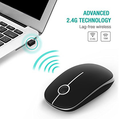 VssoPlor Wireless Mouse, 2.4G Slim Portable Computer Laptop Mouse with Nano Receiver Quiet Silent Optical Mice for Notebook, PC, Laptop, Computer-Black and Silver - color: Black and Silver