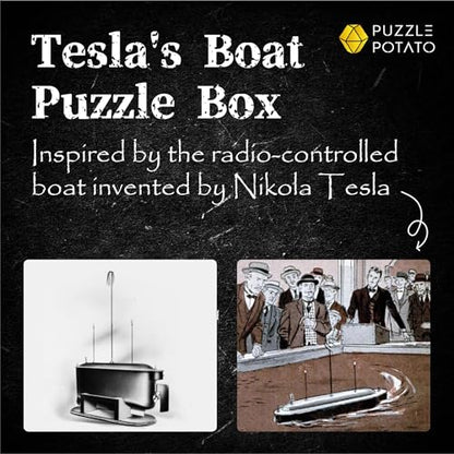 Tesla's Boat-Escape Room Game in a Box-Electronic Puzzle Box-Brain Teaser Puzzle Box-3D Wooden Puzzle for Adults - Money Puzzle Box for Cash Gift - Birthday GiftBox MoneyBox - color: Tesla's Boat