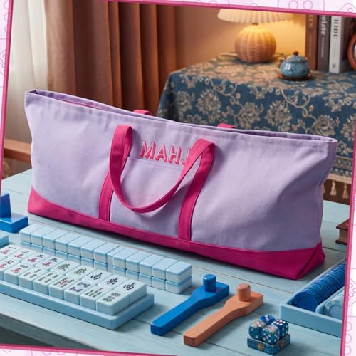 Mahjong Bag for Tiles and Racks Empty American Mahjong Tiles Carrying Tote 31.5 x 12 x 4 Inches Canvas Tile Games Accessories Gifts for Card Pushers Rack Mat Carrying, Case Only(Purple) - color: Purple