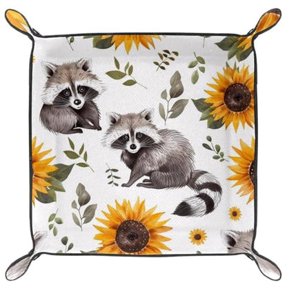 Raccoons Sunflower Dice Tray Dice Rolling Tray Folding Dice Holder for Dice Games, Like RPG, DND and Other Table Games - color: Multi 2