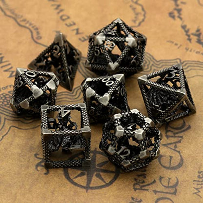 D&D Metal Hollow Dragon Dice Set,Premium 3D Polyhedral Dice for Tabletop RPGs & D&D Collectors for Tabletop RPG Lovers(3D Sliver) - color: 3d-sliver