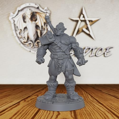 AUSPDICE Heroic Unpainted Fantasy Minis, 32mm Half Orc Warrior Figure-AS406 | Half Orc Warrior with Shoulder Armor and Sheathed Sword for Role Playing, DND, TTRPGs, Dungeon Masters and Tabletop Gaming
