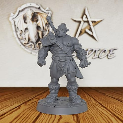 AUSPDICE Heroic Unpainted Fantasy Minis, 32mm Half Orc Warrior Figure-AS406 | Half Orc Warrior with Shoulder Armor and Sheathed Sword for Role Playing, DND, TTRPGs, Dungeon Masters and Tabletop Gaming