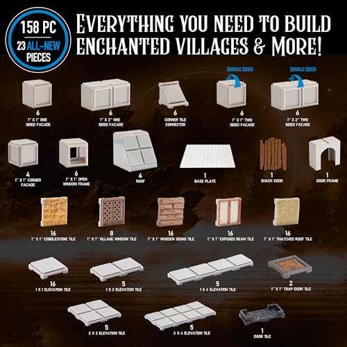 Monster Adventure Terrain - NEW! Village Builder Set (158pc) - 3D Interchangeable Dungeon System w 23 New Tiles - Build Modular Worlds in a Snap & Elevate Your Campaign - Compatible with DND - color: Village Builder Set
