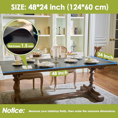 Black Table Cover Protector 48x24 Inch, 1.5mm Thick Heavy Duty PVC Table Pad, Waterproof Desk Mat & Dining Tablecloth, Cut to Fit Protector for Kitchen, Office Desk & Game Night Watch Soccer Party - size: 48" x 24" (Rectangular)