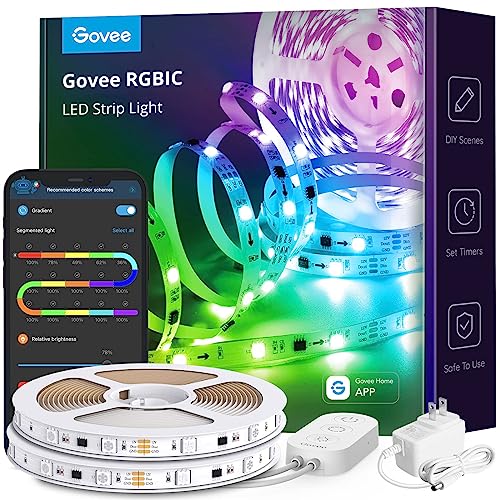 Govee 32.8ft RGBIC LED Strip Lights, Smart App Control Light for Bedroom | Bluetooth Color Changing LED Lights, DIY Segmented Color, Enhanced Music Sync for Bedroom, Kitchen and Home Decor - size: 32.8ft