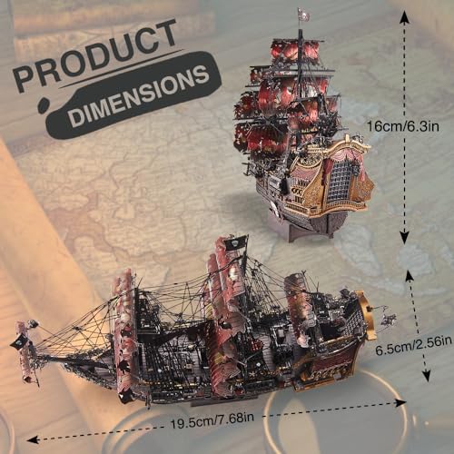 Piececool 3D Metal Puzzles for Adults, Red Queen Anne's Revenge Pirate Ship Model Kits, 3D Watercraft Model Building Kit, DIY Craft Kits Difficult 3D Puzzles for Family Time - color: Queen Anne's Ii