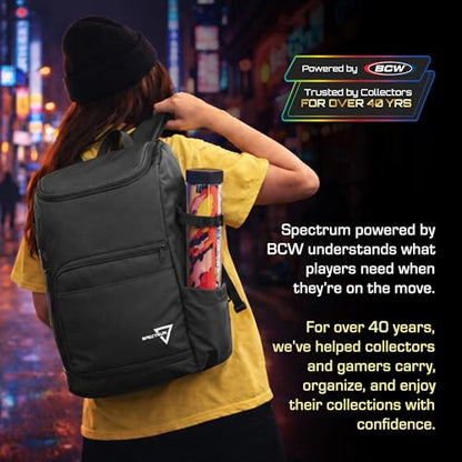 BCW Spectrum TCG Backpack | Holds 7–9 Prism Deck Cases | Configurable Storage for Cards & Gear | Playmat Strap & Side Pocket | Durable & Travel-Friendly Design | Black - color: Black