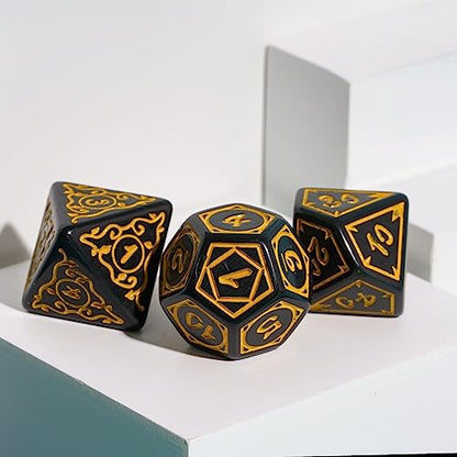 DND Dice Set -D&D Polyhedral Dice (7 Pcs) Druid Dice with Leather Dice Bag for Role Playing Dice Games RPGs(Druid - Black Yellow) - color: Druid - Black Yellow