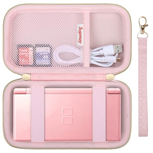 Supmay Hard Carrying Case Compatible with Nintendo DS Lite NDSL, Gameboy Advance Games Storage Holder Travel Bag with Mesh Pocket for USB Charging Cable, Stylus, Earphones, Game Cartridge, Pink - color: Pink Star