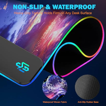 Mouse Pad Gaming Wireless Charging, 800x300x4mm Extended Desk Mat with 10 RGB Light Modes, Non-Slip Rubber Base, Waterproof Computer Keyboard Mat for Gamer, PC, Laptop, Office, Twilight Blue-Purple - color: Twilight Blue-Purple
