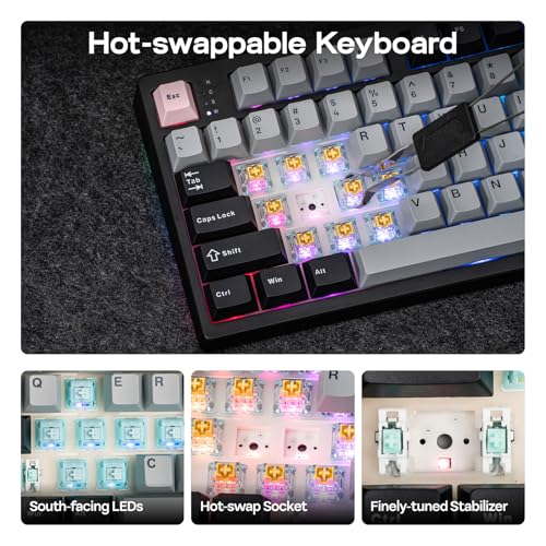 EPOMAKER TH108 PRO Full Size Mechanical Keyboard with Screen & Knob, Wireless Gaming Keyboard with 10000mAh, Creamy Gasket, Hot Swap, Custom Driver, RGB Backlight (Black, Sea Salt Silent) - color: Black, size: Sea Salt Silent