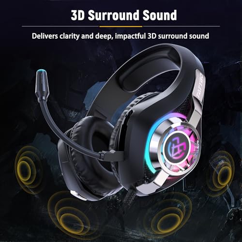Tatybo Gaming Headset for PC, Ps5, Ps4, Switch, Mobile, Xbox Headset with Deep Bass Stereo Sound, Over Ear Gaming Headphones with Noise Canceling Mic, RGB, Black - color: BLACK