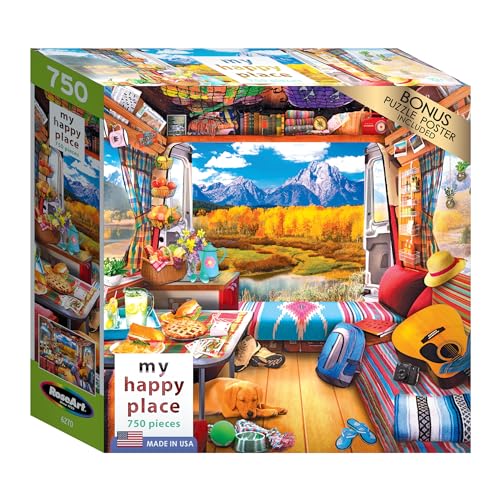 RoseArt - My Happy Place - Van Life - 750 Piece Jigsaw Puzzle for Adults - style: Van Life, The Grand Tetons