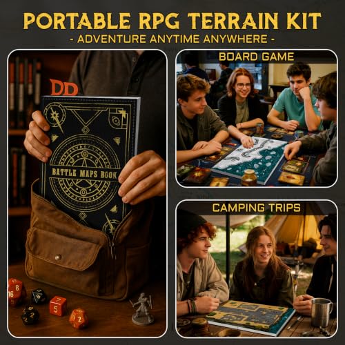 CZYY DND Battle Map Book, Reusable RPG Terrain Kit for Miniature Battles | 32 Dry & Wet Erase Maps, 100+ Scenery Decals, 1 in Grid, Lay-Flat Design, Fast Setup for Campaigns & Game Nights