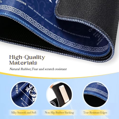 KJGNHQA Blue Mahjong Mat with Rules for Table 32.5"x32.5" | American Mahjong Mat,Printed Rules,Anti-Slip,Noise-Reducing ,Carrying Bag for Poker,Board Games,Dominoes,Cards,Tile Games - color: Blue