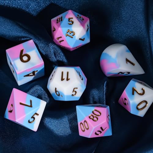 7-Piece Jumbo Silicone DND Dice Set, 25mm Oversized D&D Dice | Round Edges Soft Perfect Bouncer Compatible with Dungeons and Dragons RPG Bar Pub Club Party Games - color: Pink&white&blue