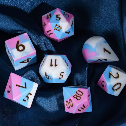 7-Piece Jumbo Silicone DND Dice Set, 25mm Oversized D&D Dice | Round Edges Soft Perfect Bouncer Compatible with Dungeons and Dragons RPG Bar Pub Club Party Games - color: Pink&white&blue