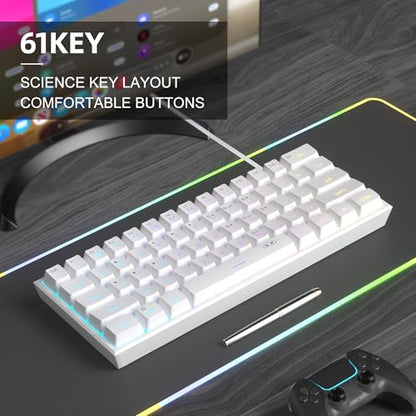 MageGee Mini 60% Gaming Keyboard, Upgrade RGB Backlit 61 Key Ultra-Compact Keyboard, TS91 Ergonomic Waterproof Mechanical Feeling Office Computer Keyboard for PC, MAC, PS4, Xbox ONE Gamer(White) - color: White