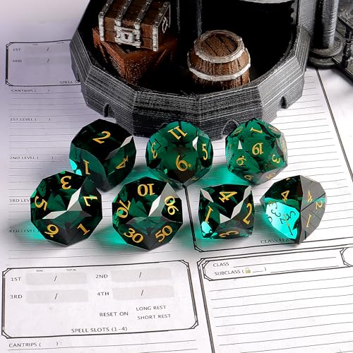 Unique Gemstone Dice Set 7PCS, Handmade Natural Stone Polyhedral DND Dice with Premium Gift Case for Board Game Lovers Birthday Gift (SJ-002-FBA) - color: Sj-002-fba