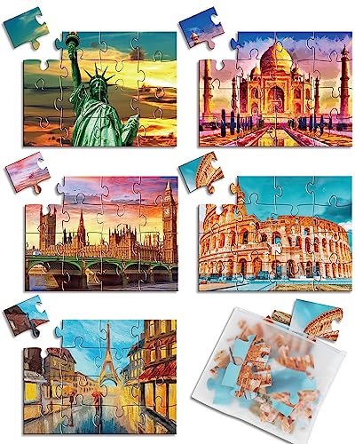 5 Packs 16 Piece Large Jigsaw Dementia Puzzles for Alzheimer’s Products Activities, Alzheimer's Puzzles Easy Memory Cognitive Games for Adults Gift with 5 Storage Bags, Construction - style: Construction
