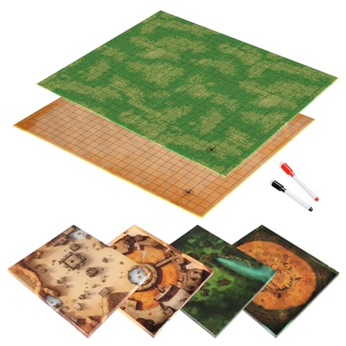 CZYY Foldable Battle Map, Double-Sided Dry Erase Cardboard RPG Mat | Grassland & Desert Sides, Compact Folded Size, Scenery Pieces & Markers Included, Gift for RPG Players & Game Masters