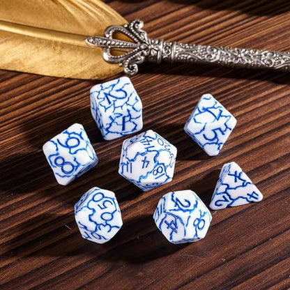 DND Dice Set, 7PCS Crackle Design Polyhedral Dice Set D&D for Role Playing Game and Other Tabletop Games（White） | Leather Storage Bag, DM Gift, for Dungeons and Dragons Role Playing Games - color: Crackle-blue