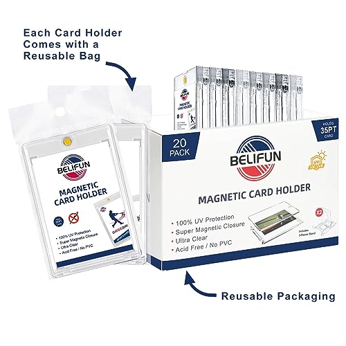 20-Pack One Touch Magnetic Card-Holders - 35PT Trading Card Holders, UV Protection Clear Acrylic Card Cases, Card Protector for Game, Baseball Sports Cards, Fit for Standard Cards Storage and Display - size: 20ct 35PT One Touch Card Holder