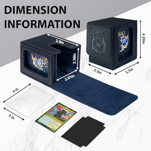 MTG Deck Box with Commander Display,Magnetic Card Storage Box Fits 100 Double Sleeved Cards,with 2 Dividers And 1 Mini Snap Card Holder Black/Dark Blue - color: Black/Dark Blue