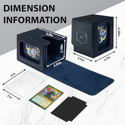 MTG Deck Box with Commander Display,Magnetic Card Storage Box Fits 100 Double Sleeved Cards,with 2 Dividers And 1 Mini Snap Card Holder Black/Dark Blue - color: Black/Dark Blue