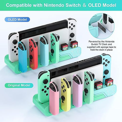 Switch Controller Charging Dock - Animal Crossing & Switch OLED Model Joycons, Charges up to 6 Joycons with Game Card Storage Stand - color: Animal Crossing Edition
