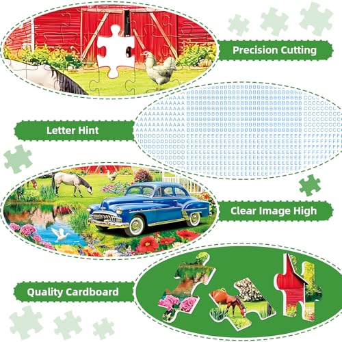 Puzzles for Adults 500 Pieces,Farm Horse Puzzle for Adult,Flowers Rooster Barn Truck Themed Jigsaw Puzzle,Country Life Puzzle for Seniors,Puzzles for Family Game Nights, 20.5x15 in - style: 500P Farm