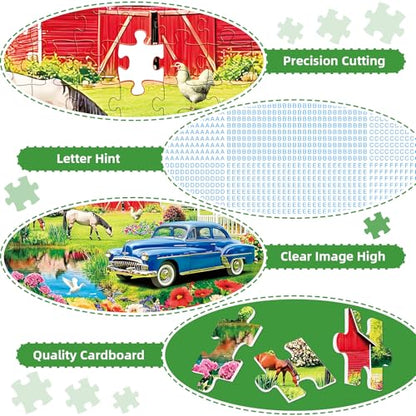 Puzzles for Adults 500 Pieces,Farm Horse Puzzle for Adult,Flowers Rooster Barn Truck Themed Jigsaw Puzzle,Country Life Puzzle for Seniors,Puzzles for Family Game Nights, 20.5x15 in - style: 500P Farm