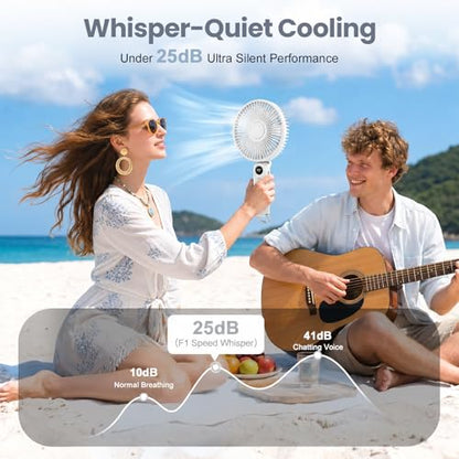 Portable Handheld Fan, 10000mAh Rechargeable 6-Inch Personal Fan for Travel | Ultra Quiet Foldable Desk Fan, 5-Speed Battery Operated Fan with Up to 40H Runtime and Digital Display for Travel and Makeup - color: White