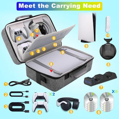 Hard Shell Carrying Case for PS5, PS5 Pro, Travel Protective Bag Suitable for Playstation 5 Digital Edition, Console, Controllers, Headset and Gaming Accessories, Grey - color: Light Grey