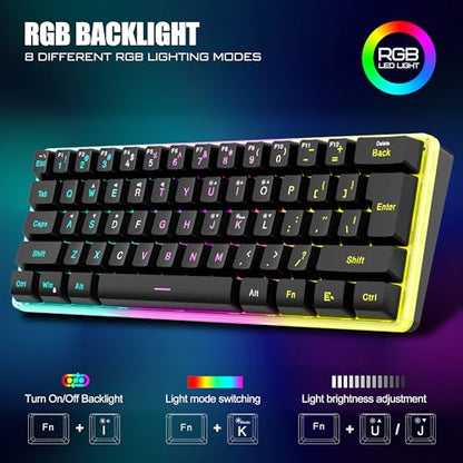 RedThunder 60% Wireless Gaming Keyboard and Mouse Combo, 2500mAh Rechargeable Battery, Ultra-Compact Small RGB Mechanical Feel Keyboard, Lightweight Honeycomb Optical Mouse for Gaming/Business, Black - style: 02 Black Wireless Combo