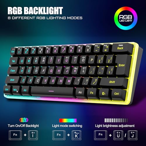 RedThunder 60% Wireless Gaming Keyboard and Mouse Combo, 2500mAh Rechargeable Battery, Ultra-Compact Small RGB Mechanical Feel Keyboard, Lightweight Honeycomb Optical Mouse for Gaming/Business, Black - style: 02 Black Wireless Combo