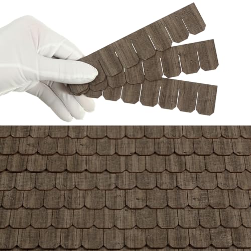 Miniature Roof Shingle Strips for 1:12 Scale Dollhouse Roofing | Set of 25 Strips, REDUCIO! - color: Dark Olive Weathered