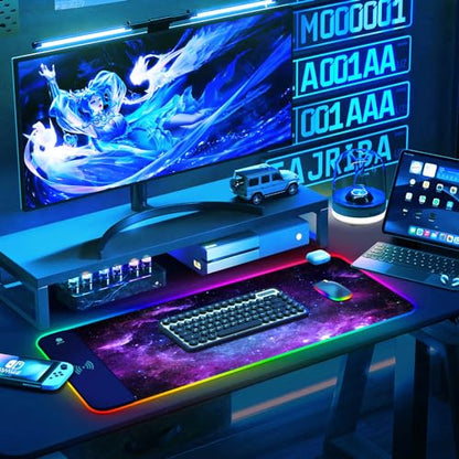 ToLuLu RGB Gaming Wireless Charging Mouse Pad, 7.5/10/15W 10 Light Modes LED Mouse Pad Computer Keyboard Mat Mousepad, 800x300x4MM Extended Large Desk Mat for MacBook, Laptop, PC, Purple Galaxy Space - color: Purple Galaxy Space